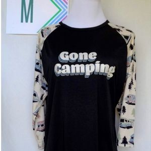 LuLaRoe RANDY 3/4 Sleeve Baseball Tee "Gone Camping" NWT